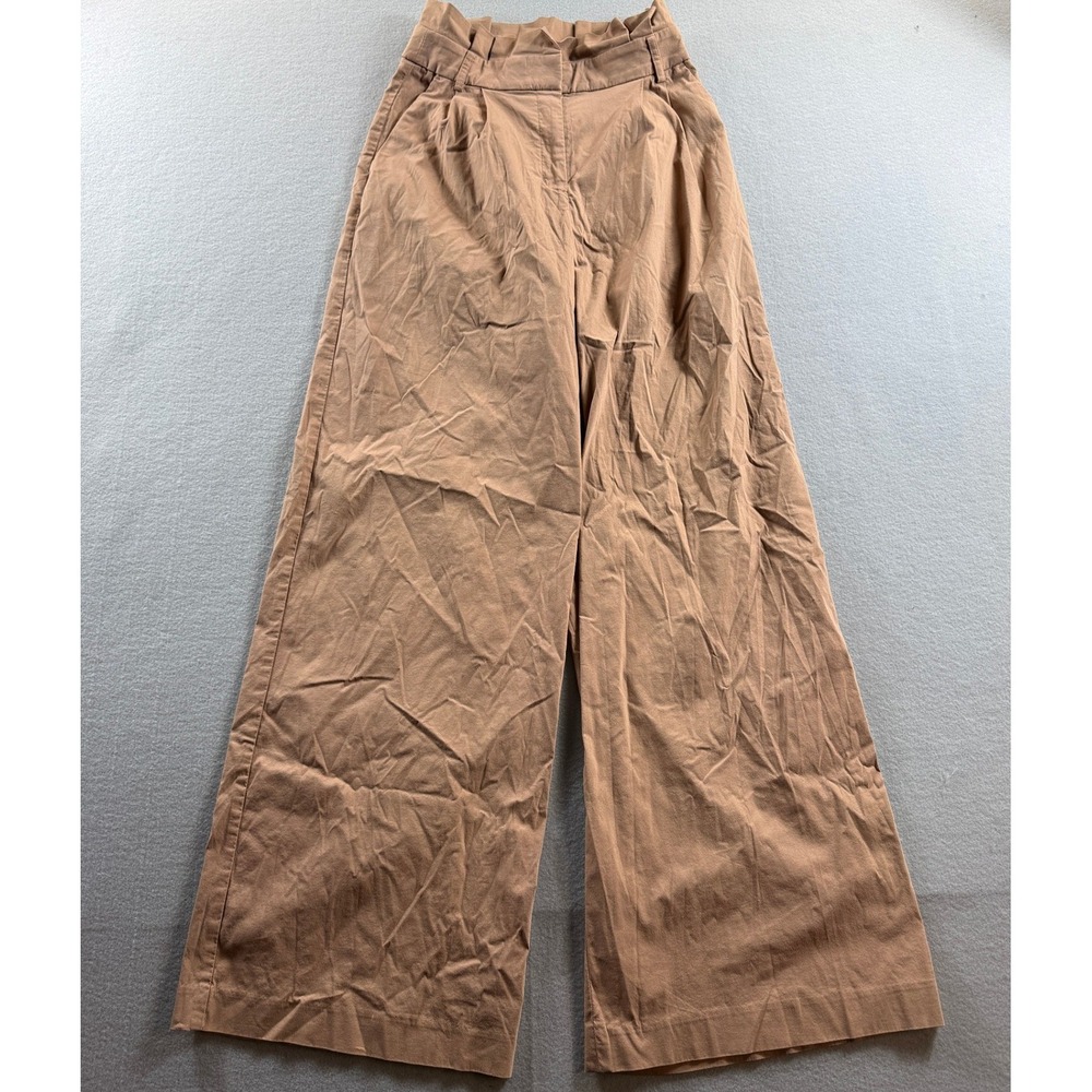 Express Wide Leg Pants Women 2R Tan Paperbag Waist Super High Rise Career 26x32